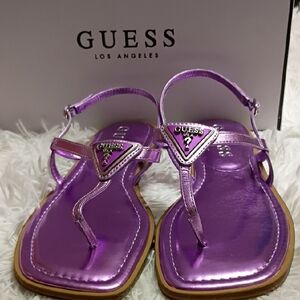Guess Rainey Purple Women's Sz 9 Logo Square T-Strap Flat Sandals 🆕